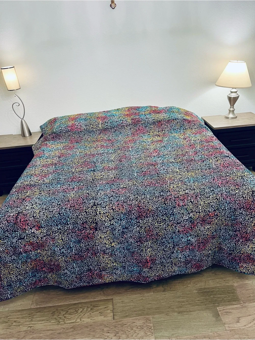 Handmade Multicolor Patchwork Quilt Bedspread - Vibrant Batik Rainbow Design